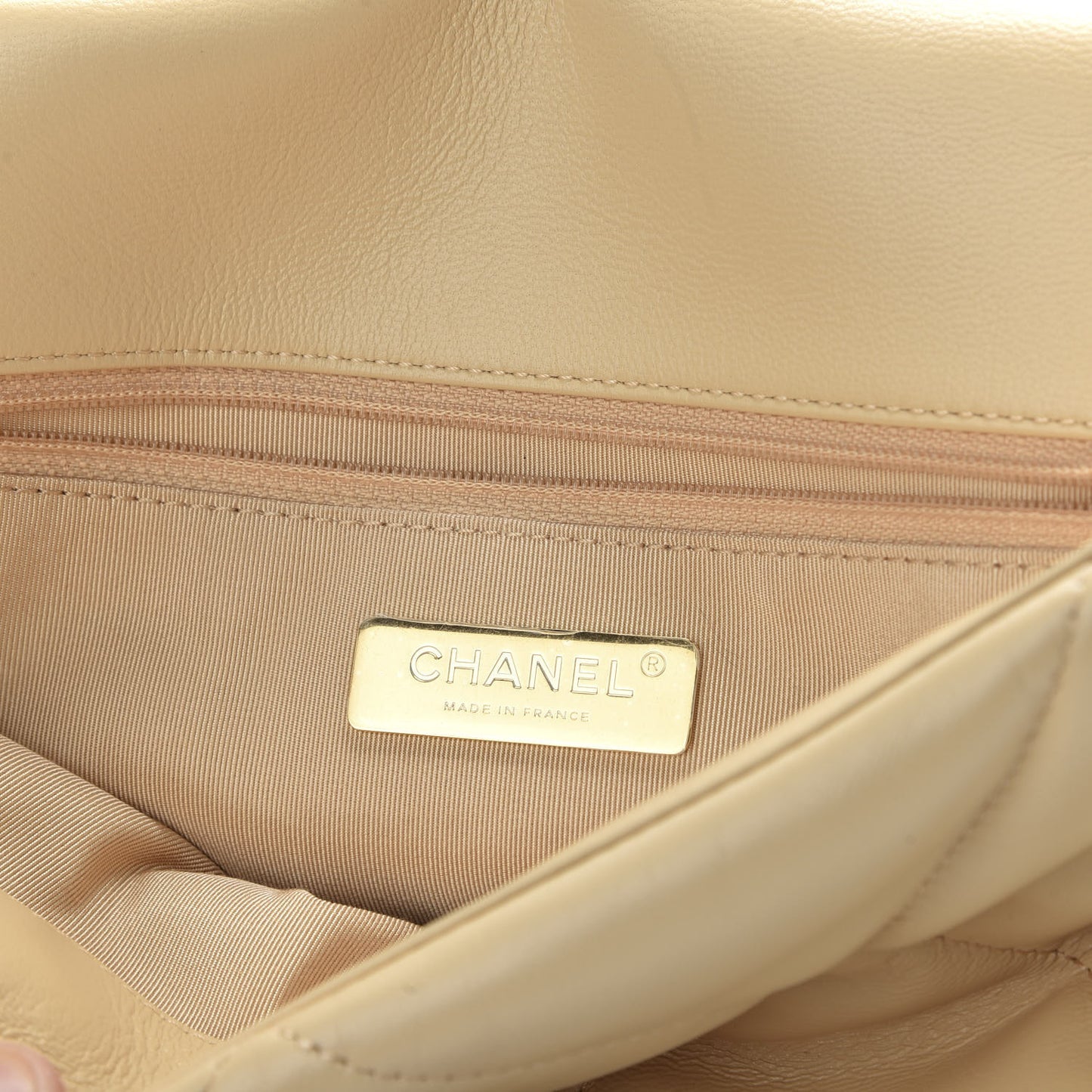 Goatskin Quilted Large 19 Flap Beige