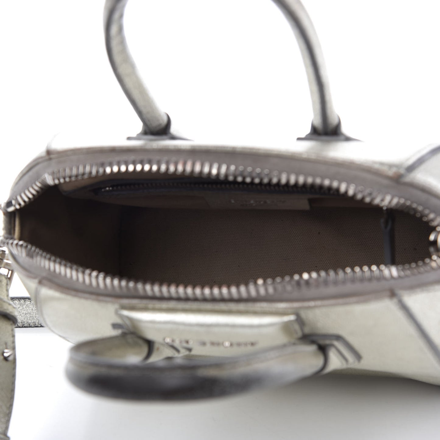 Metallic Sugar Goatskin Mini Antigona Silver