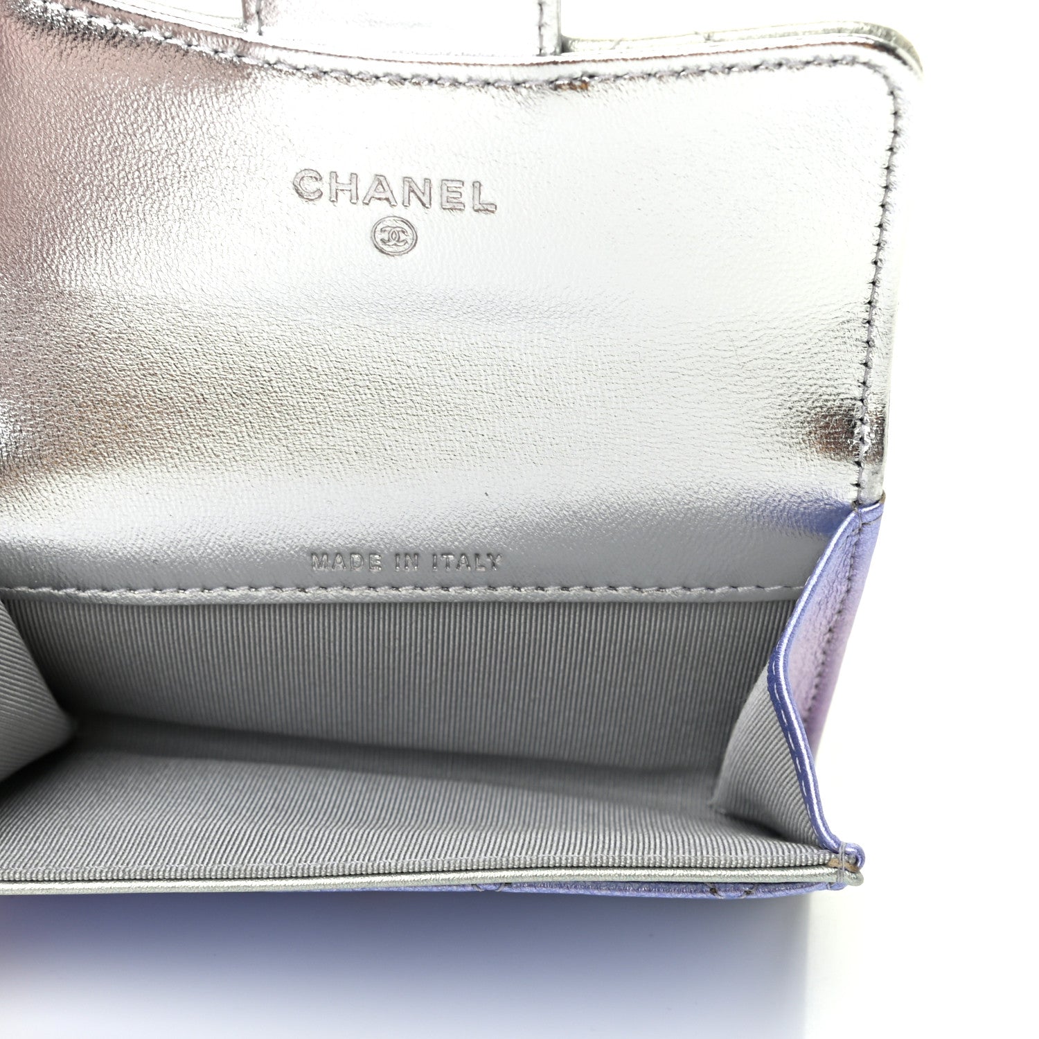 Chanel Gradient Metallic Calfskin Quilted Flap Card Holder Wallet Silver Blue Yellow Purple 5 of 8