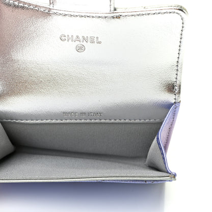 Chanel Gradient Metallic Calfskin Quilted Flap Card Holder Wallet Silver Blue Yellow Purple 5 of 8