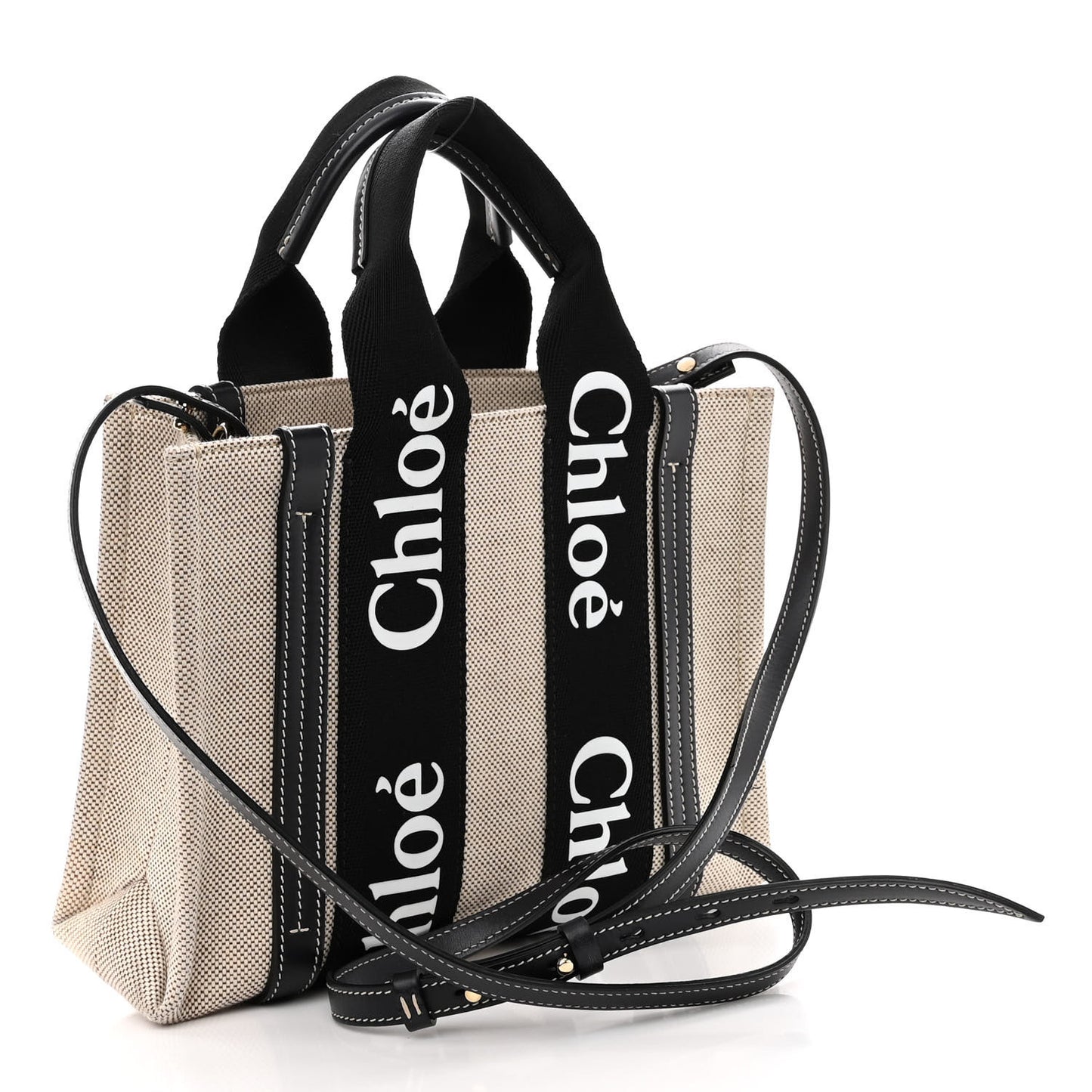 Cotton Calfskin Small Woody Ribbon Tote With Strap Black Blue
