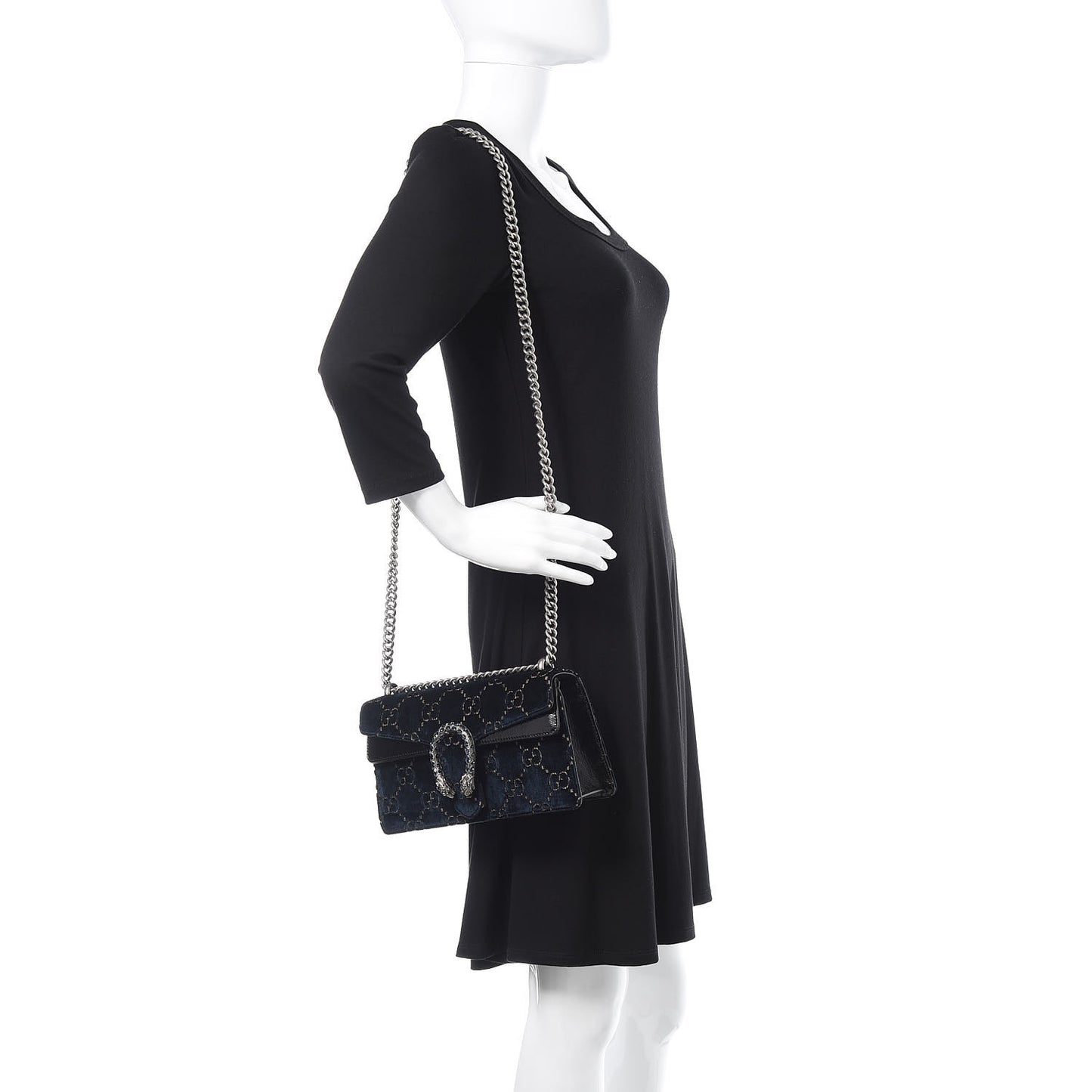 Velvet Skipper Crystal GG Monogram Small Dionysus Shoulder Bag Blue Beige Black