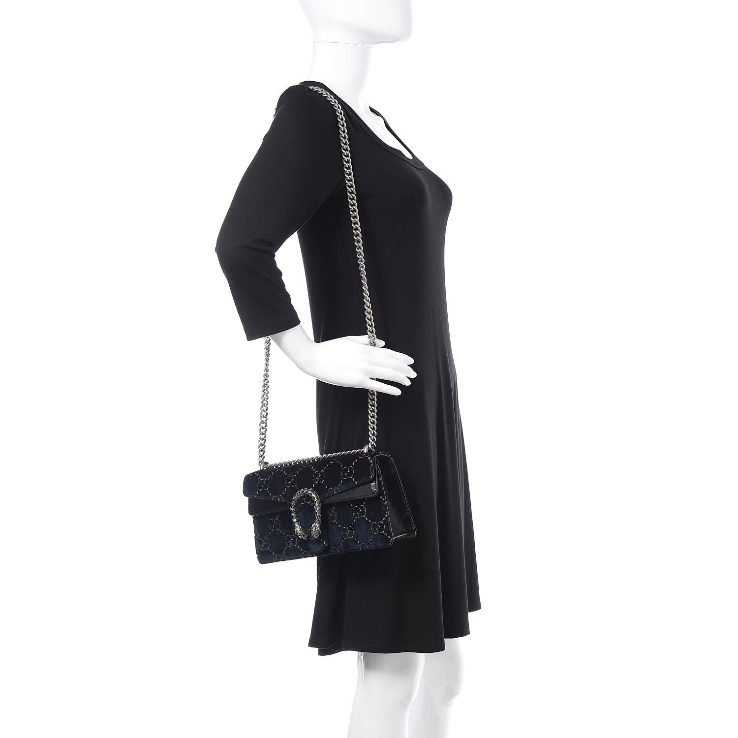 Gucci Velvet Skipper Crystal GG Monogram Small Dionysus Shoulder Bag Blue Beige Black 2 of 11