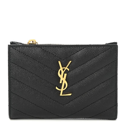 Saint Laurent Grain De Poudre Matelasse Chevron Monogram Zipped Two-Part Wallet Black 1 of 7