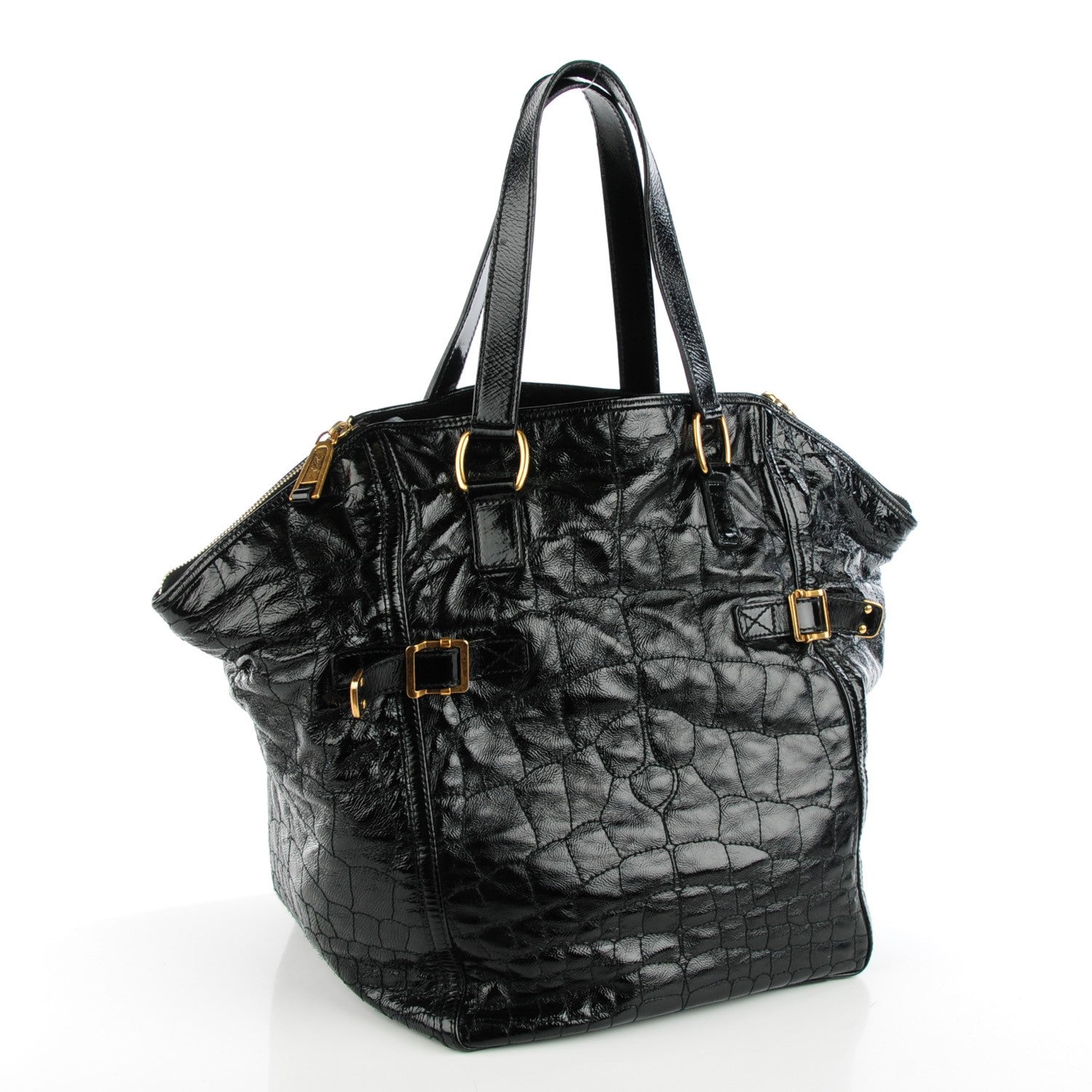 Saint Laurent Patent Crocodile Embossed Medium Downtown Tote Black 3 of 7