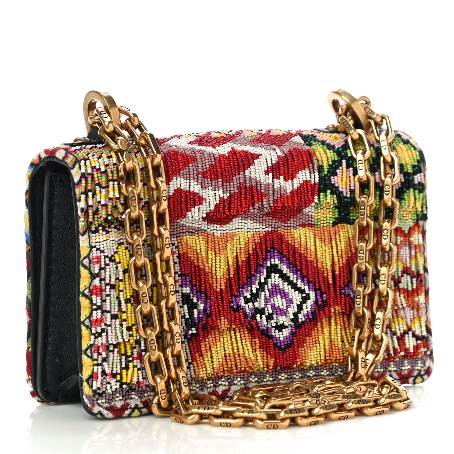 Lambskin Beaded Mini J'Adior Chain Flap Bag Multicolor