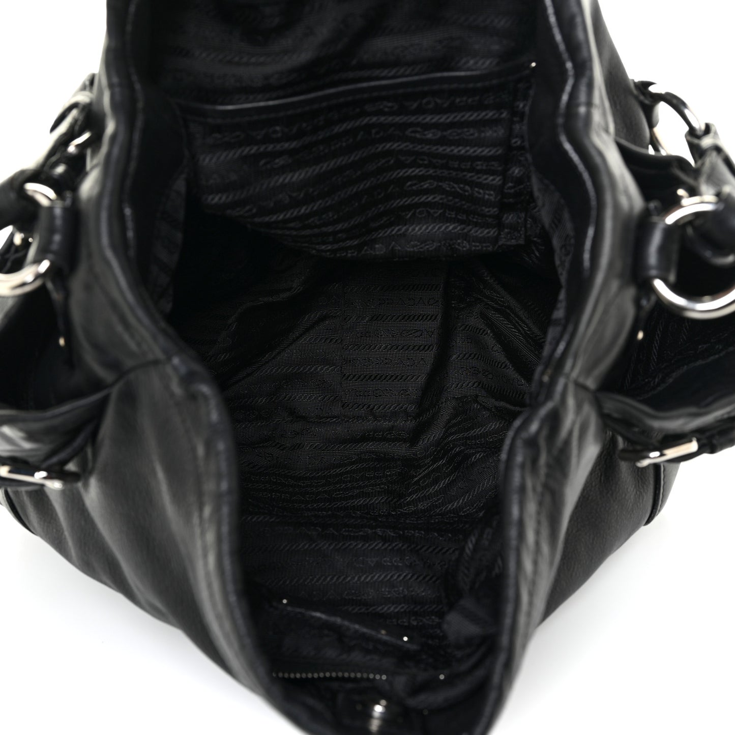 Soft Calf Pleated Two Pocket Hobo Black