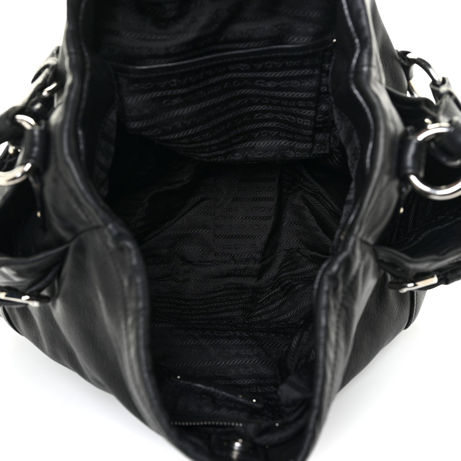 Prada Soft Calf Pleated Two Pocket Hobo Black 5 of 17