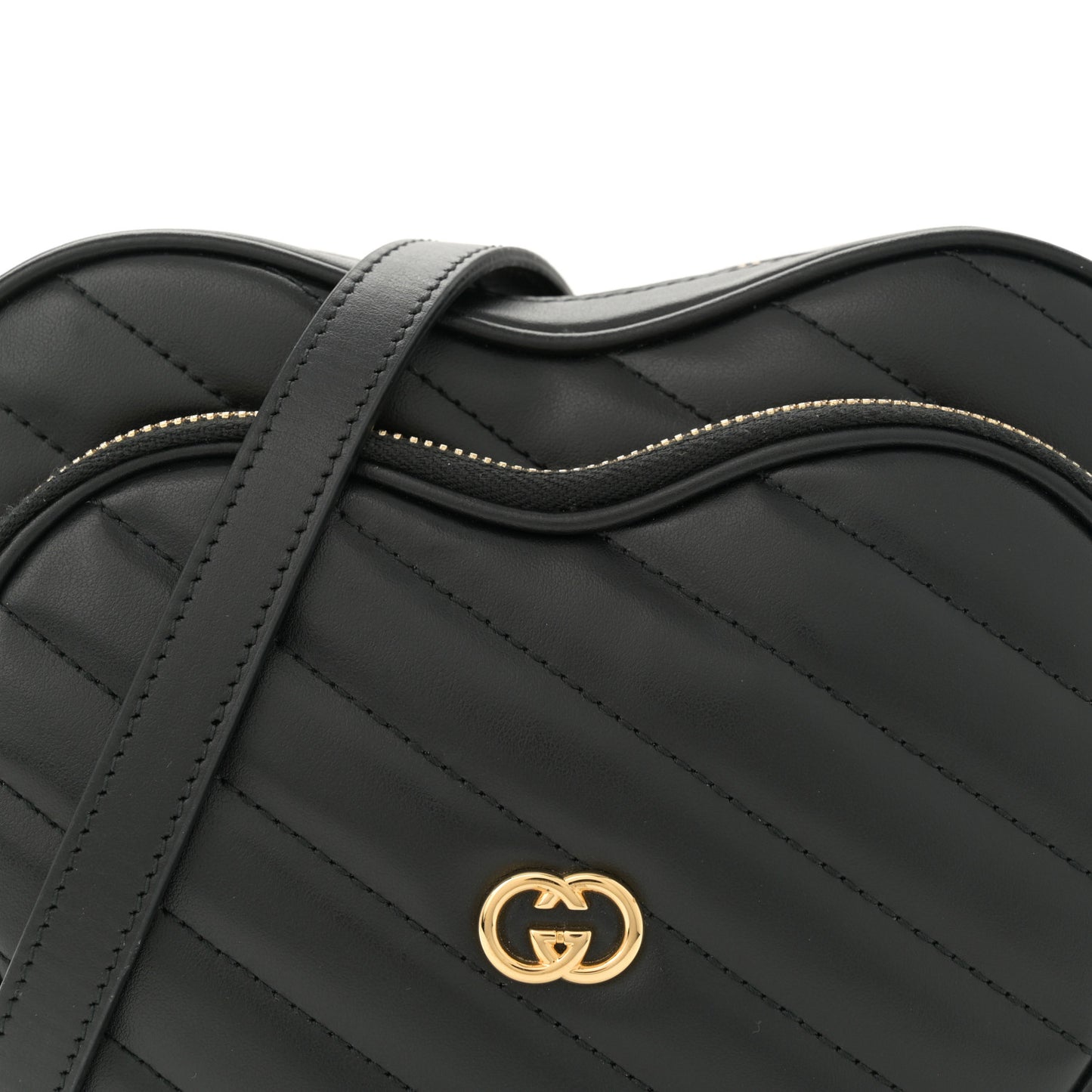Calfskin Matelasse Diagonal Mini Interlocking G Heart Shoulder Bag Black