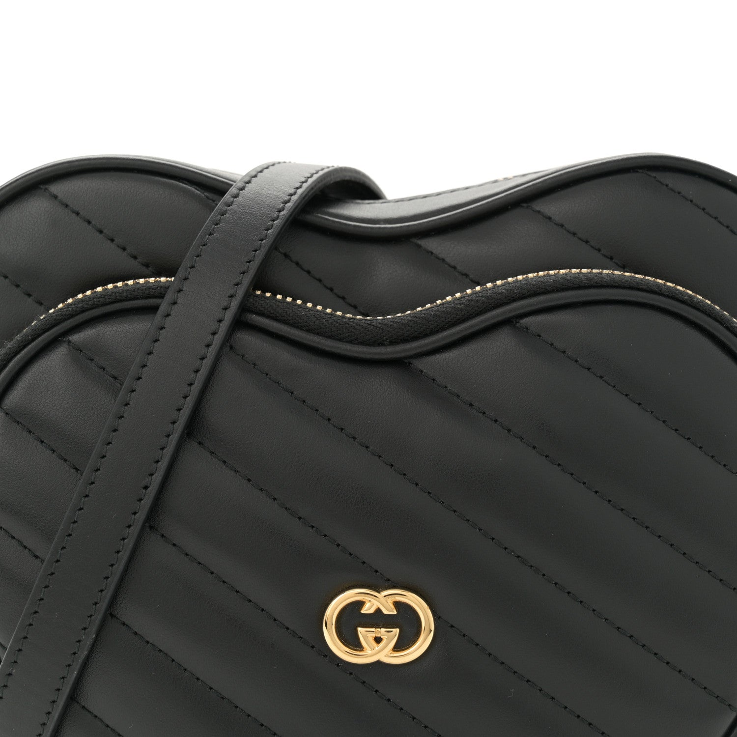 Gucci Calfskin Matelasse Diagonal Mini Interlocking G Heart Shoulder Bag Black 8 of 11