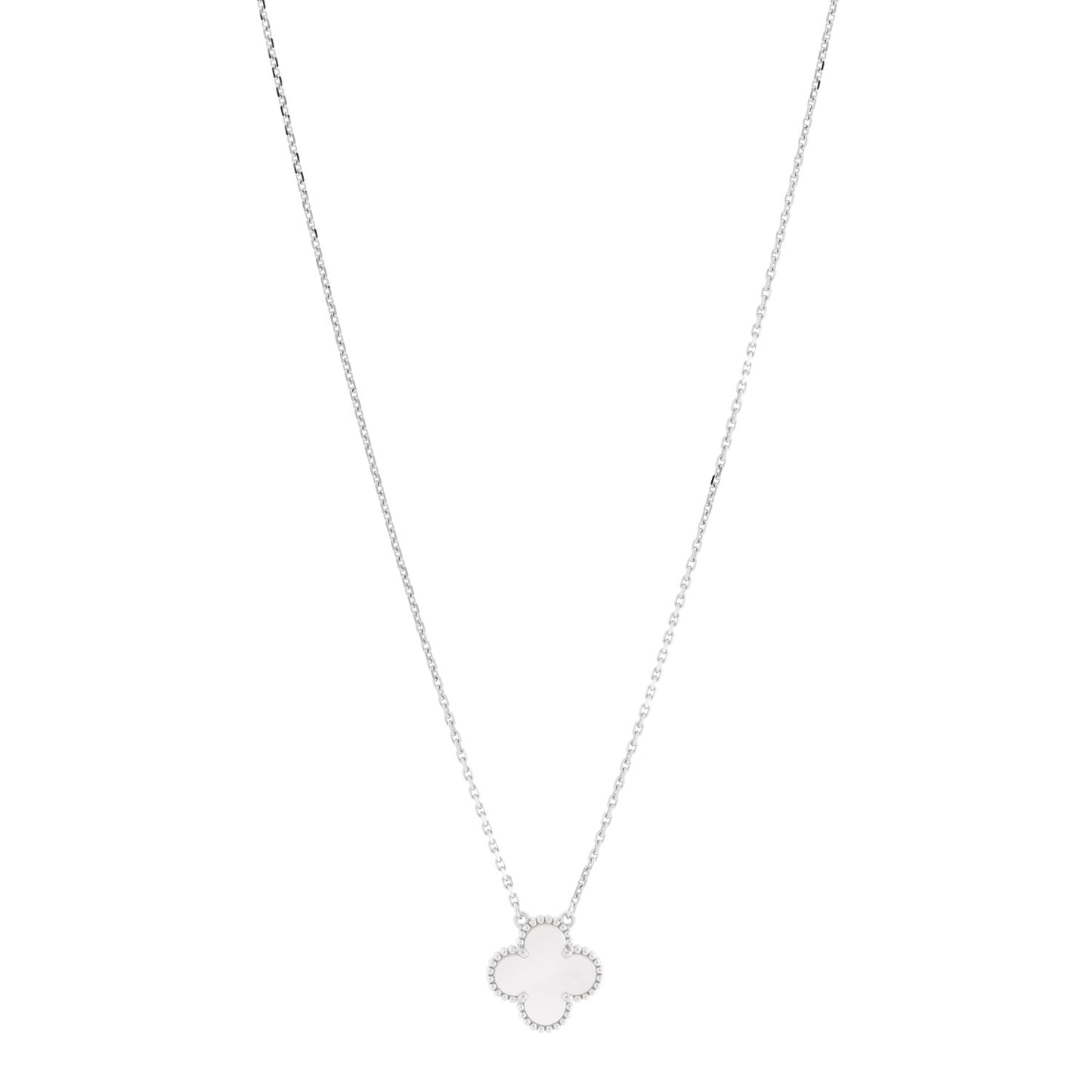 18K White Gold Mother of Pearl Vintage Alhambra Pendant Necklace