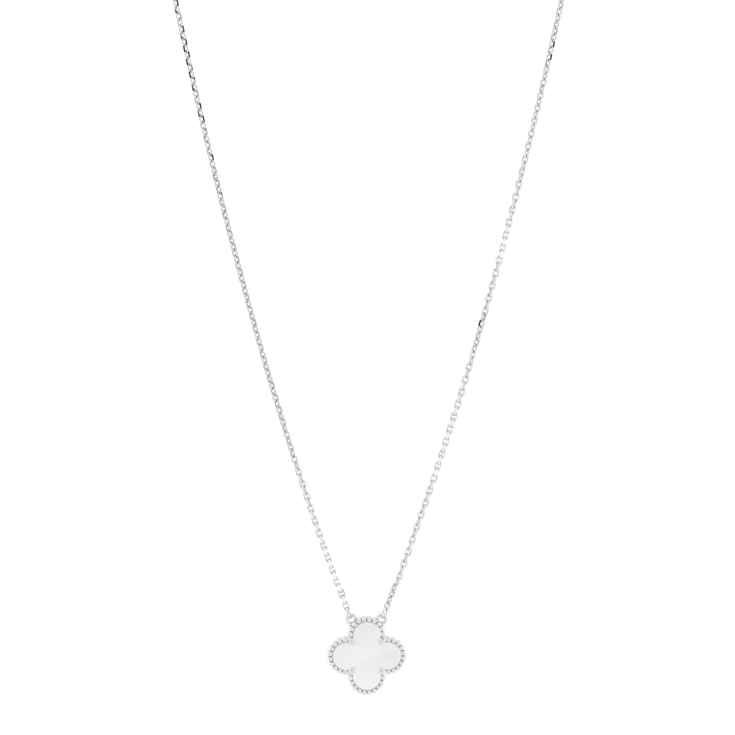 Van Cleef & Arpels 18K White Gold Mother of Pearl Vintage Alhambra Pendant Necklace 1 of 7