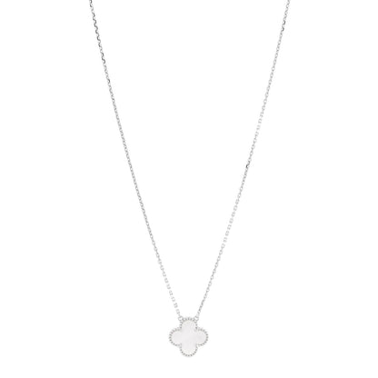 Van Cleef & Arpels 18K White Gold Mother of Pearl Vintage Alhambra Pendant Necklace 1 of 7