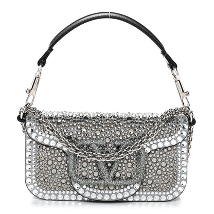 Valentino Garavani Crystal Suede Enamel Vlogo Small Loco Shoulder Bag Silver 1 of 12