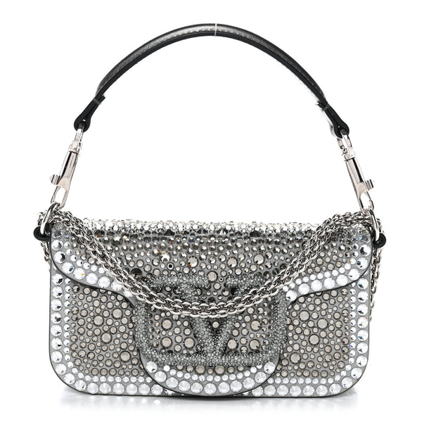 Valentino Garavani Crystal Suede Enamel Vlogo Small Loco Shoulder
