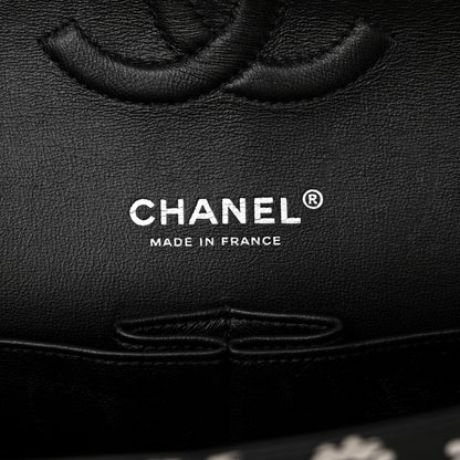 Chanel Canvas Floral Printed Quilted Medium Double Flap Black White 6 of 11