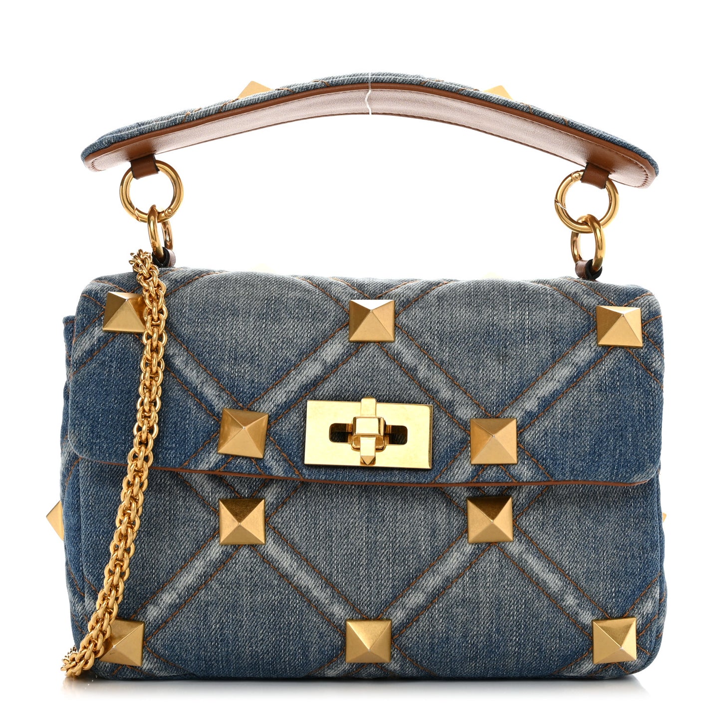 Denim Medium Roman Stud Shoulder Bag Light Denim Selleria