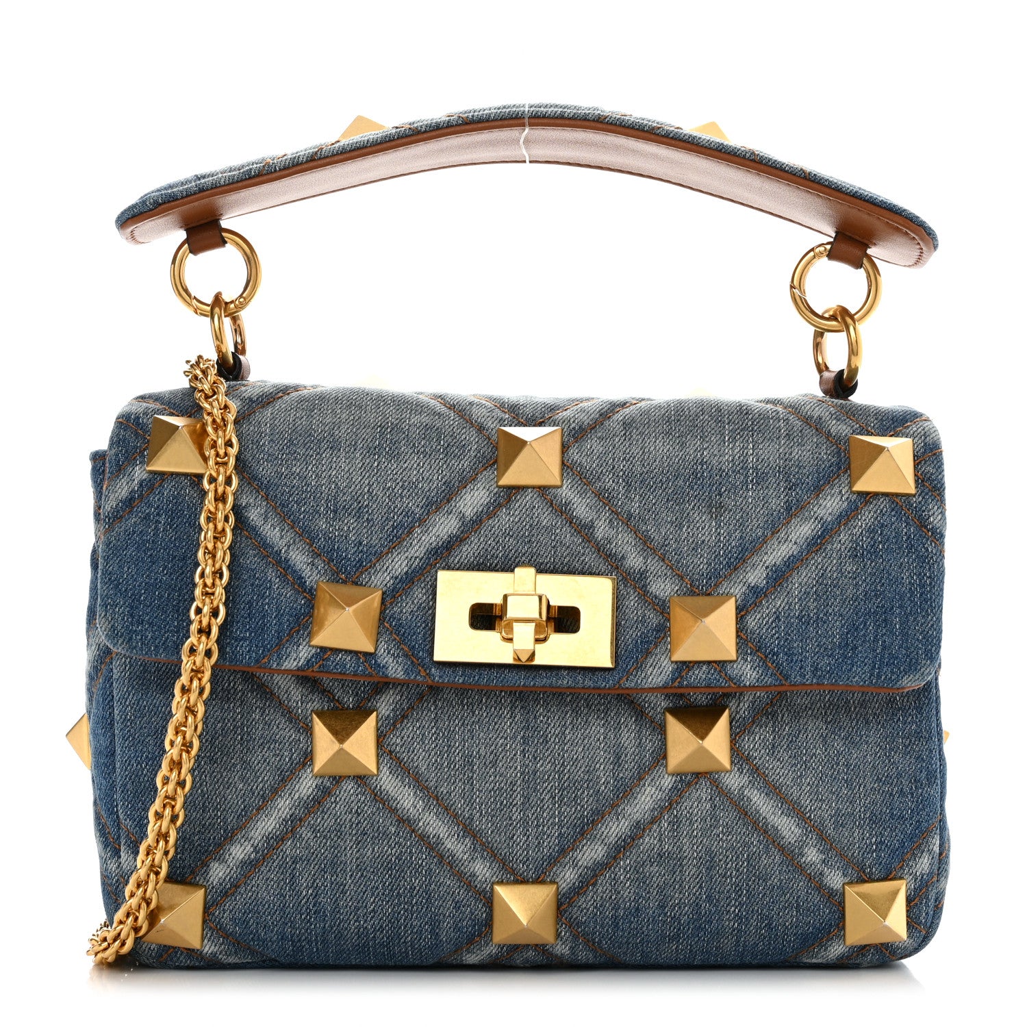 Valentino Garavani Denim Medium Roman Stud Shoulder Bag Light Denim Selleria 1 of 9