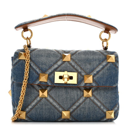 Valentino Garavani Denim Medium Roman Stud Shoulder Bag Light Denim Selleria 1 of 9