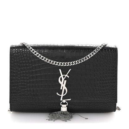 Saint Laurent Calfskin Crocodile Embossed Medium Classic Monogram Kate Tassel Satchel Black 1 of 9
