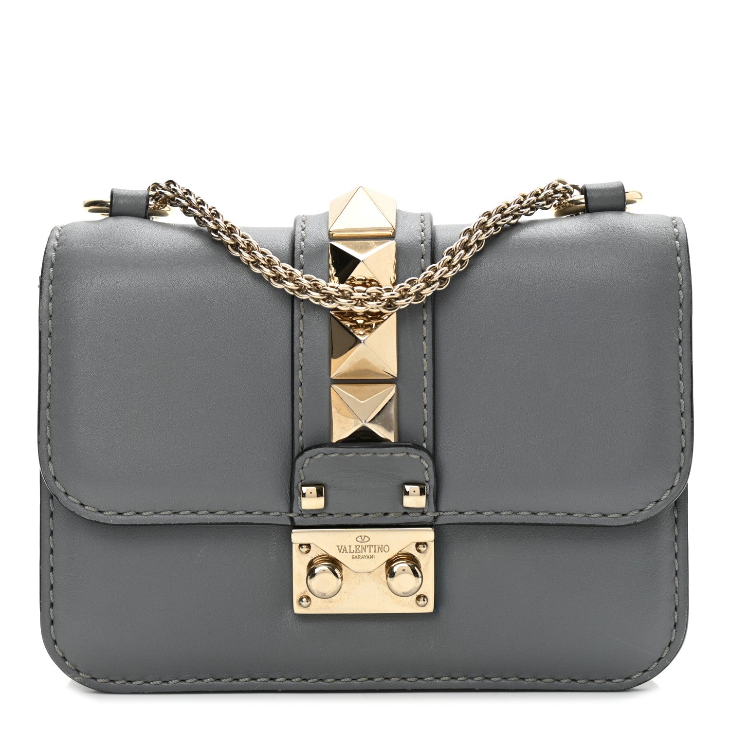 Valentino Garavani Vitello Mini Glam Lock Rockstud Flap Light Stone 1 of 12