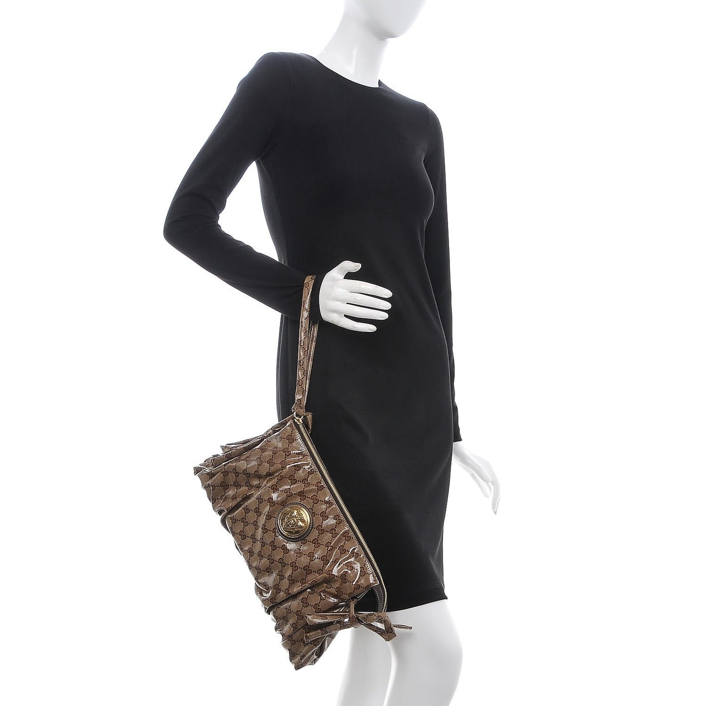 Crystal Monogram Large Hysteria Clutch Brown