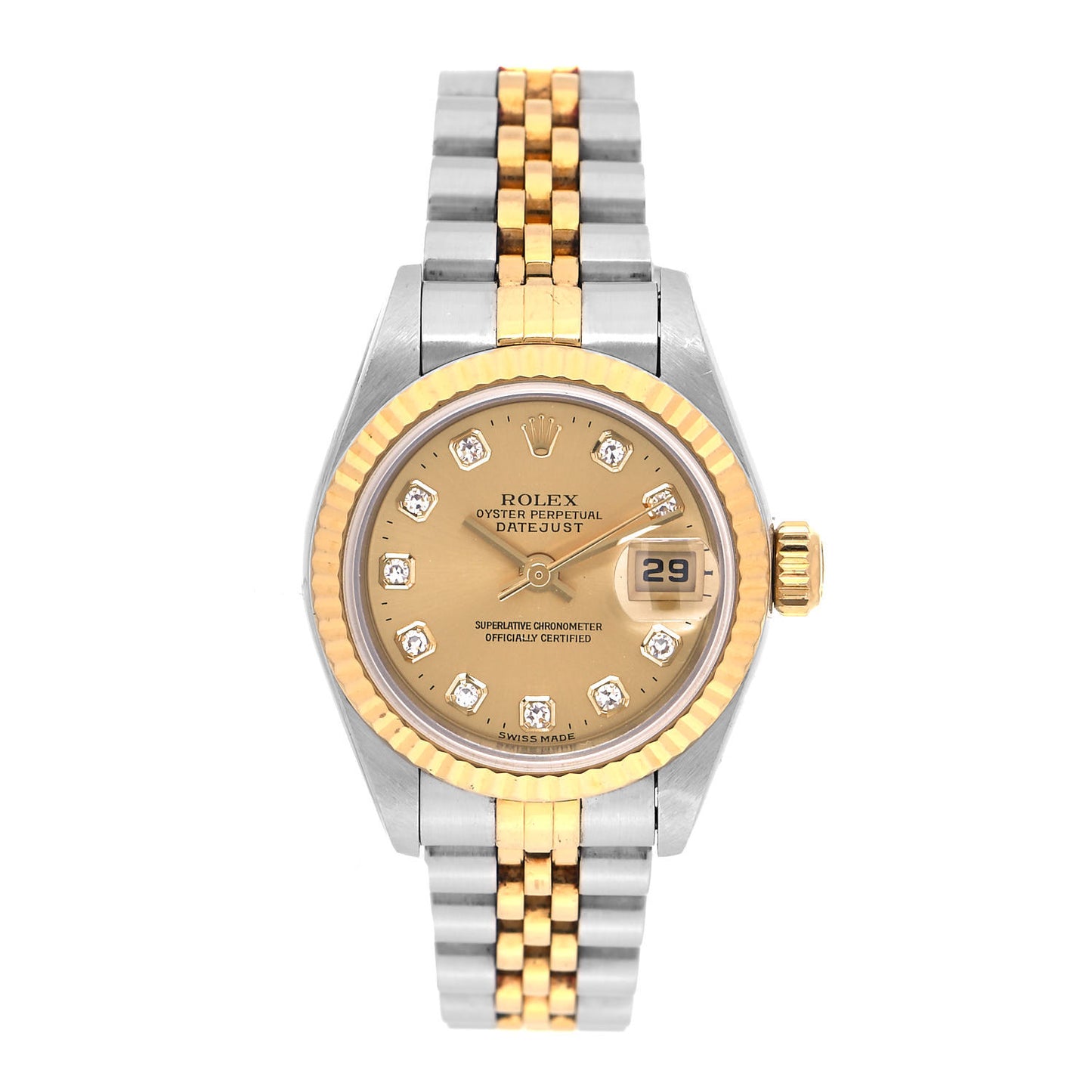 Stainless Steel 18K Yellow Gold Diamond 26mm Oyster Perpetual Datejust Watch Champagne 79173