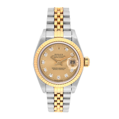 Rolex Stainless Steel 18K Yellow Gold Diamond 26mm Oyster Perpetual Datejust Watch Champagne 79173 1 of 4
