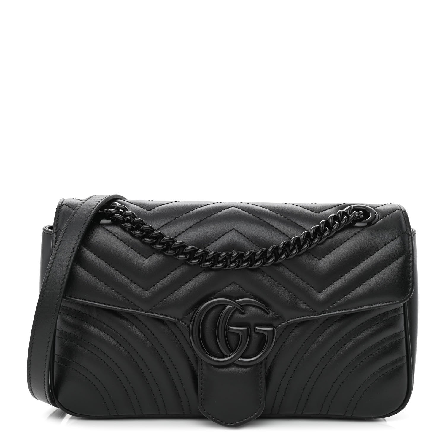 Gucci Calfskin Matelasse Monochrome Small GG Marmont Shoulder Bag Black 1 of 9