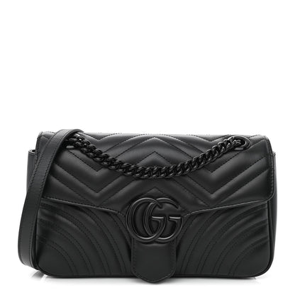 Gucci Calfskin Matelasse Monochrome Small GG Marmont Shoulder Bag Black 1 of 9