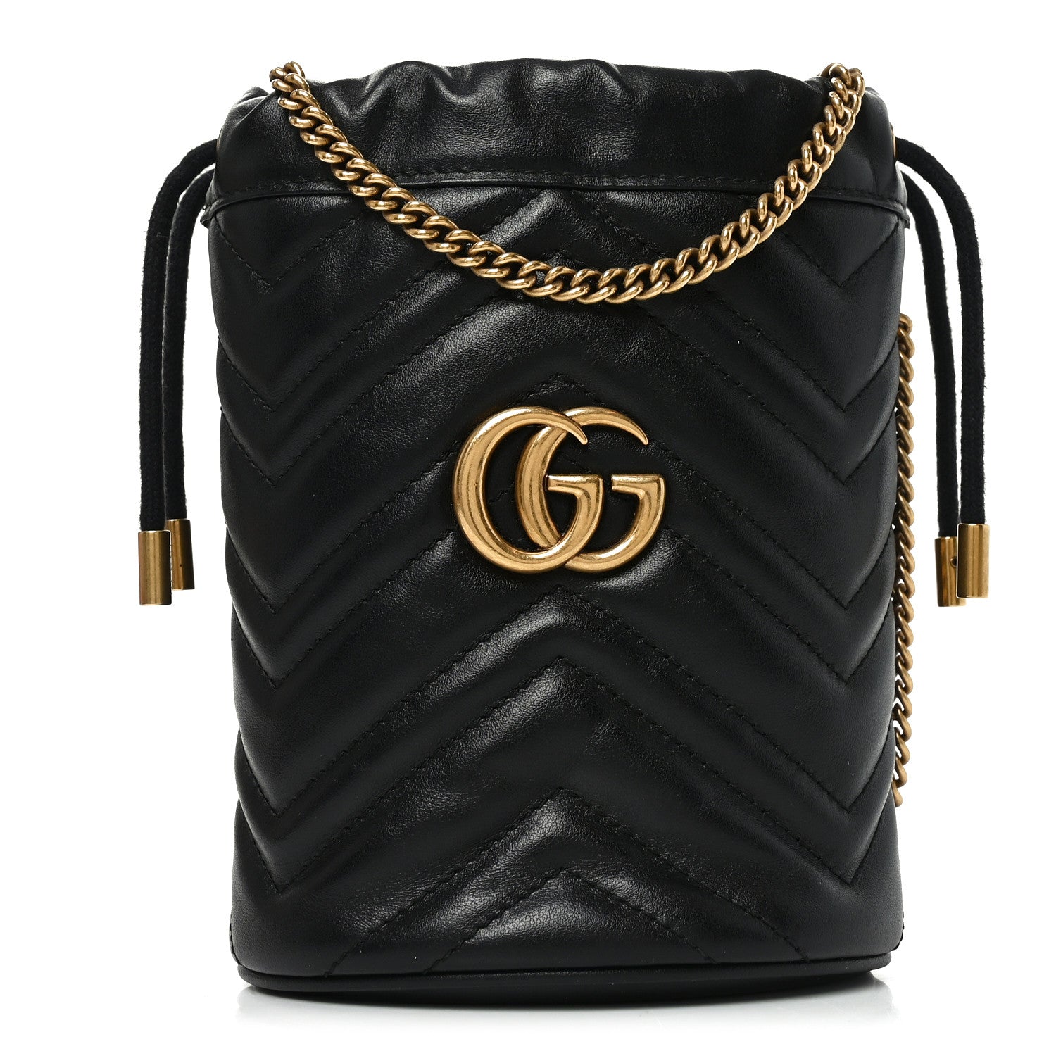 Gucci Calfskin Matelasse Mini GG Marmont 2.0 Bucket Bag Black 1 of 10