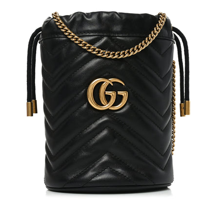 Gucci Calfskin Matelasse Mini GG Marmont 2.0 Bucket Bag Black 1 of 10