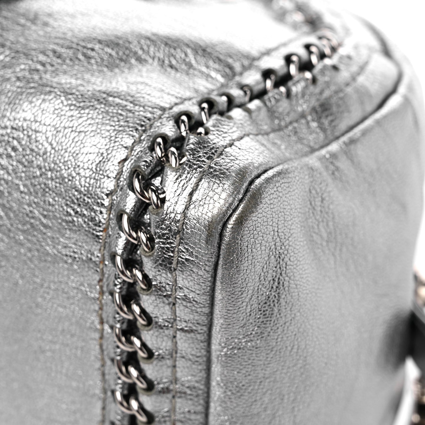 Metallic Goatskin Medium Luxe Ligne Bowler Silver