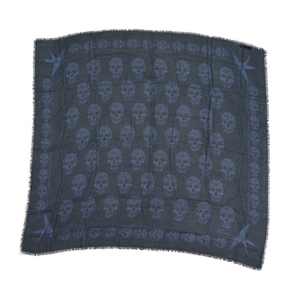 Alexander McQueen Silk Modal Skull Scarf Blue 1 of 3