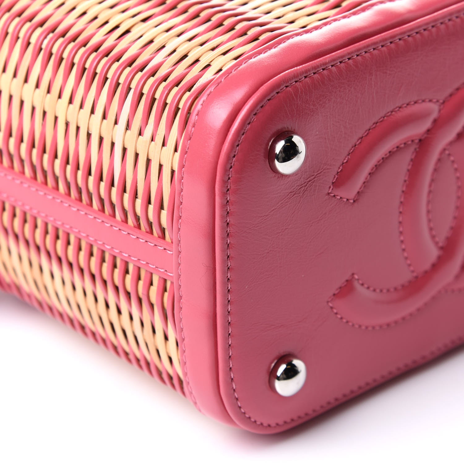 Chanel Calfskin Raffia Small Take Away Vanity Case Bag Pink Beige 7 of 9