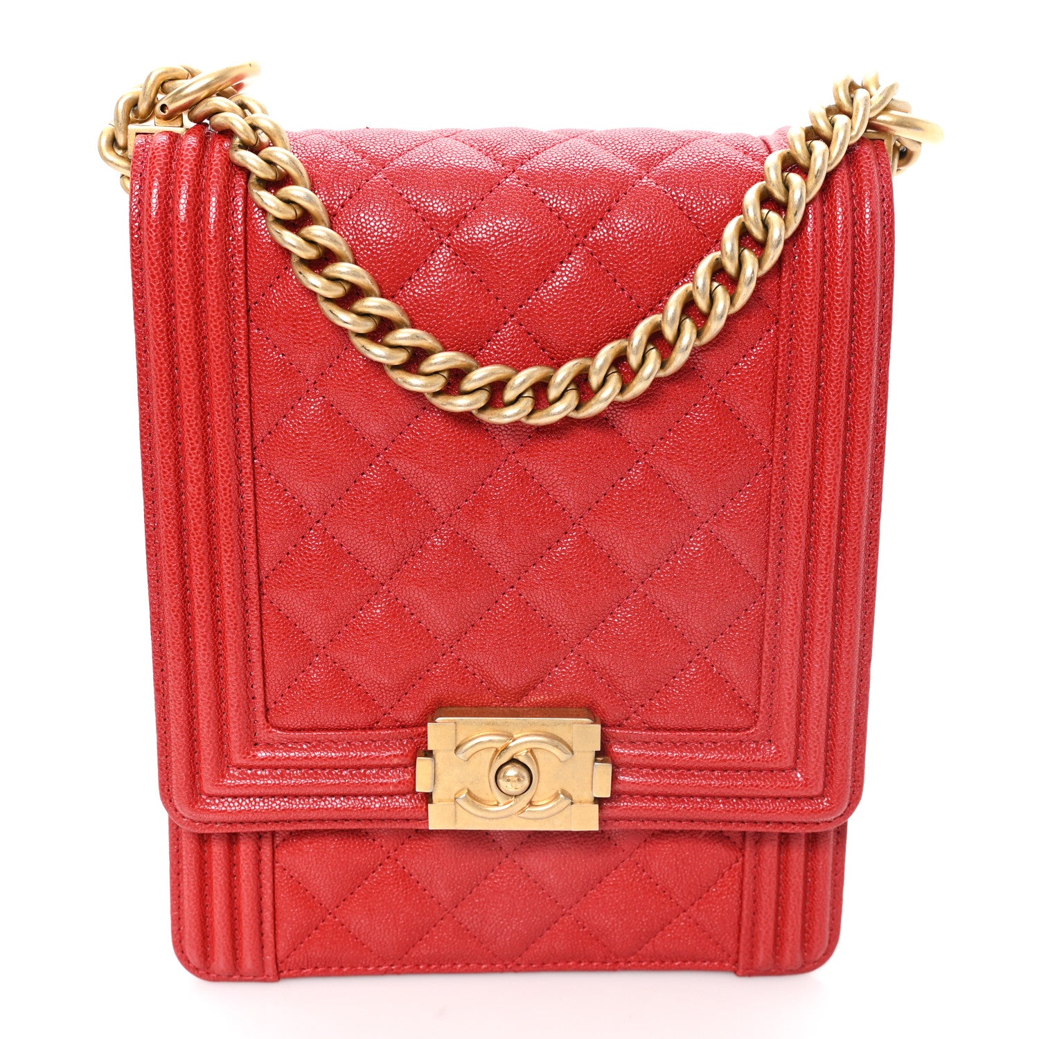 Chanel Caviar Quilted North South Boy Flap Red 1 of 10
