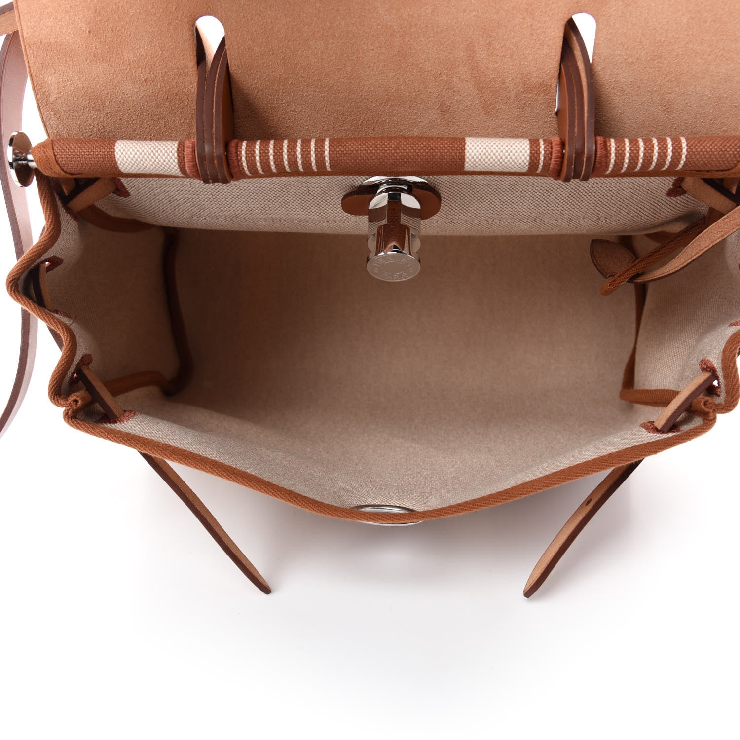 Hermes Vache Hunter Toile H Vibration Herbag Zip Retourne 31 PM Fauve Ecru Beige 6 of 12