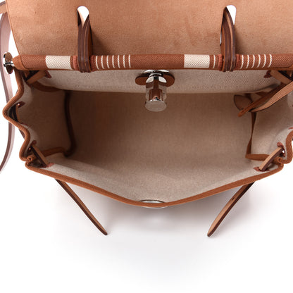 Hermes Vache Hunter Toile H Vibration Herbag Zip Retourne 31 PM Fauve Ecru Beige 6 of 12