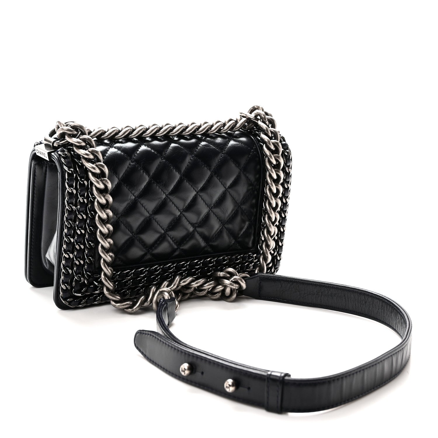 Chanel Glazed Calfskin Quilted Small Boy Chained Flap Navy 3 of 10