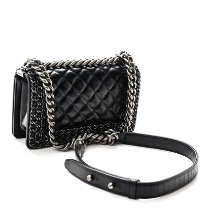 Chanel Glazed Calfskin Quilted Small Boy Chained Flap Navy 3 of 10