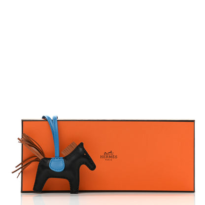 Hermes Milo Lambskin Grigri Rodeo Horse Bag Charm PM Black Gold Bleu Zanzibar 5 of 5