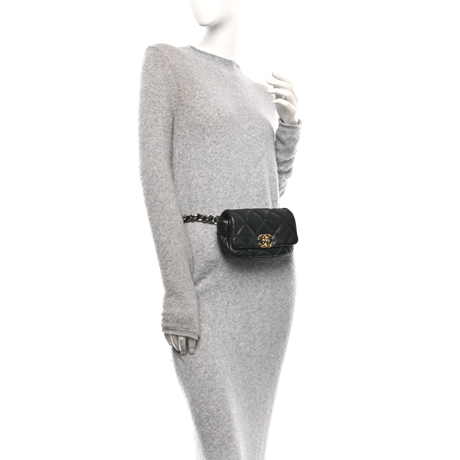 Chanel Lambskin Quilted Chanel 19 Waist Bag Black 2 of 10