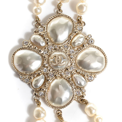 Chanel Pearl Crystal Triple Strand CC Necklace Gold 3 of 7