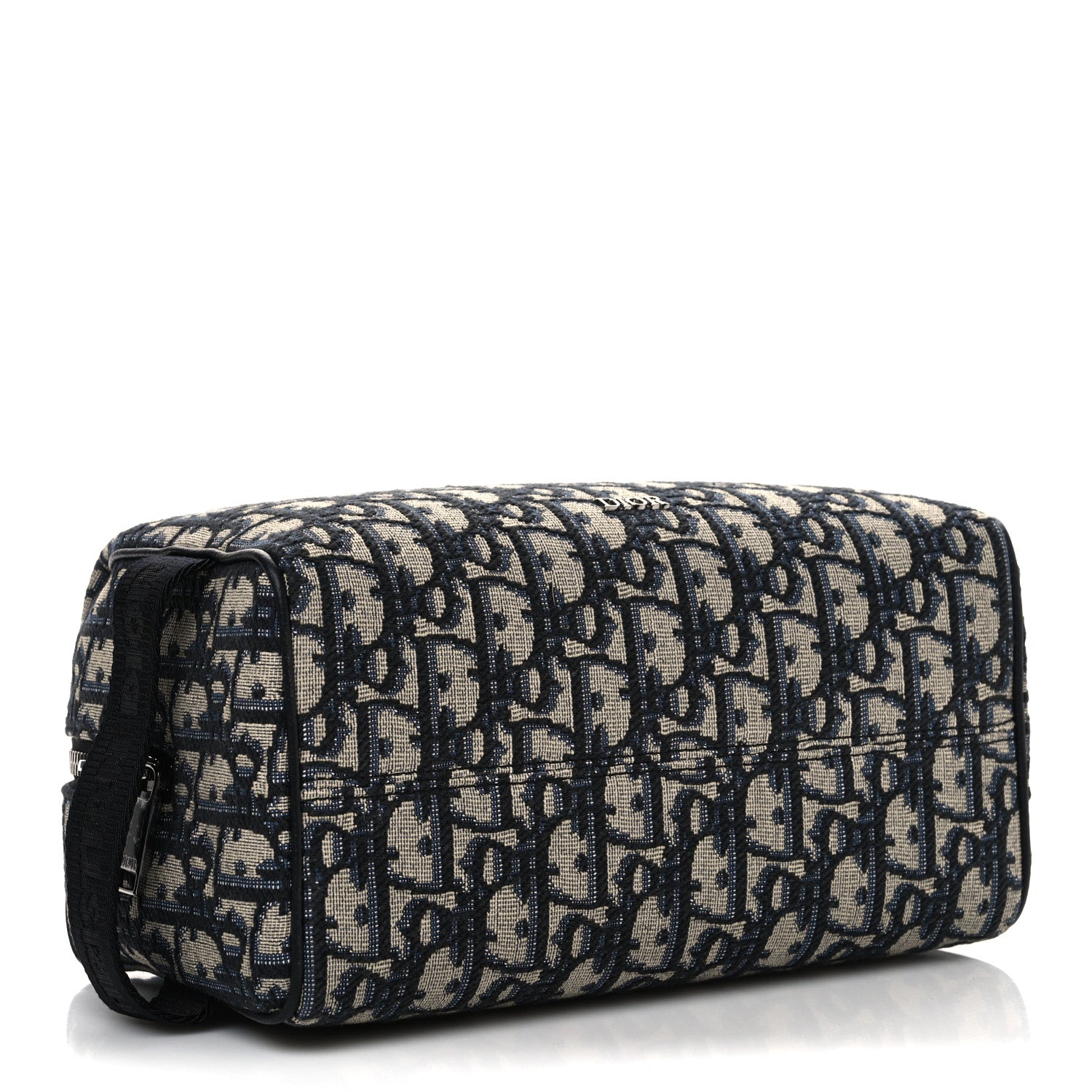 Christian Dior Oblique Jacquard Grained Calfskin Lingot Toiletry Case Blue Black 4 of 10