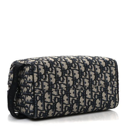 Christian Dior Oblique Jacquard Grained Calfskin Lingot Toiletry Case Blue Black 4 of 10