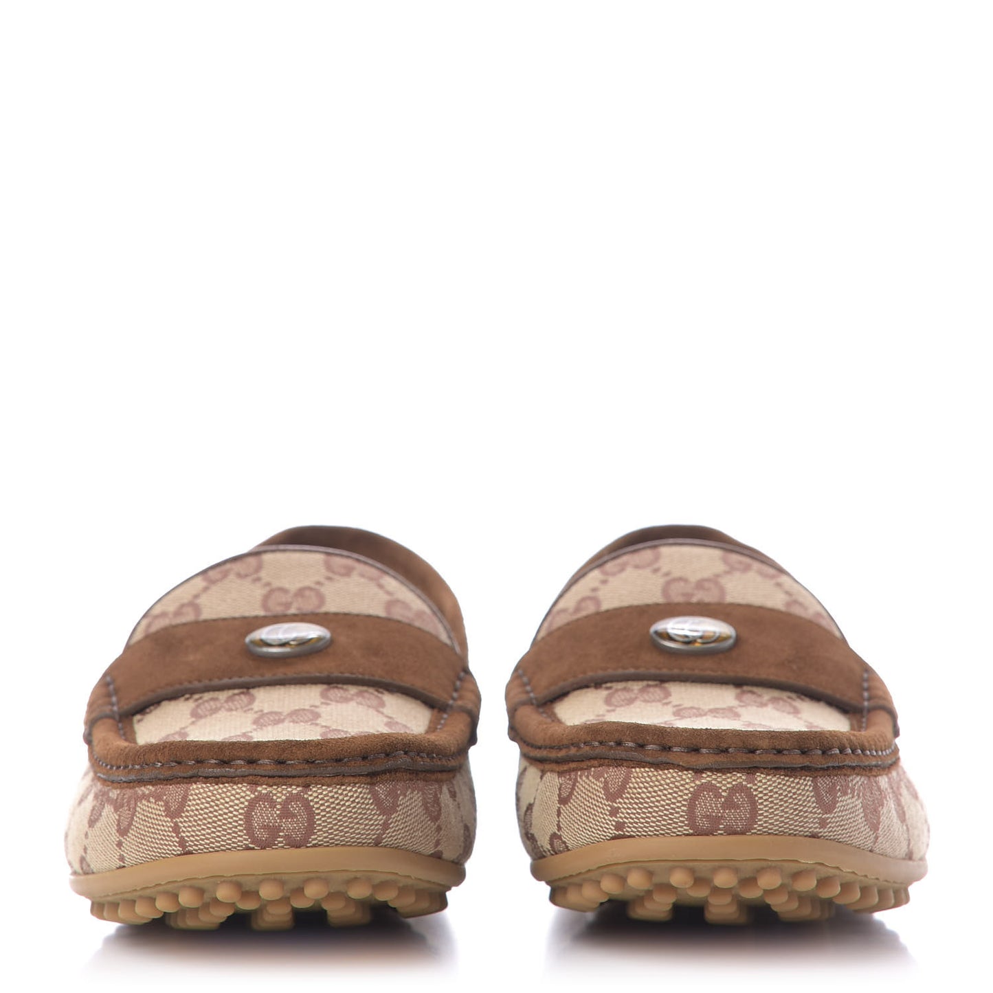 GG Monogram Suede Mens Driver Loafers 7 Beige Ruggine Cuir