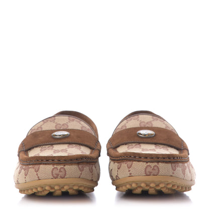 Gucci GG Monogram Suede Mens Driver Loafers 7 Beige Ruggine Cuir 2 of 12