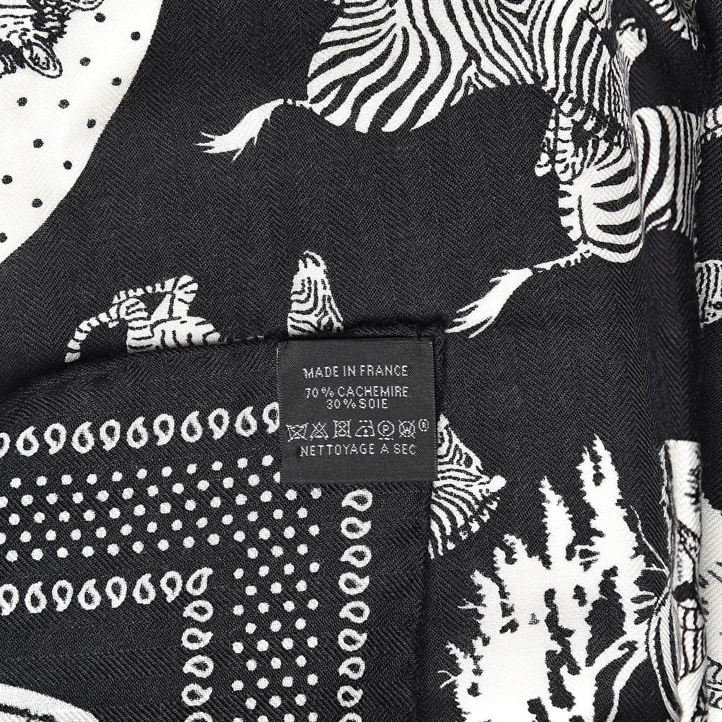 Cashmere Silk Les Zebras Bandana Scarf 55 Black Blanc