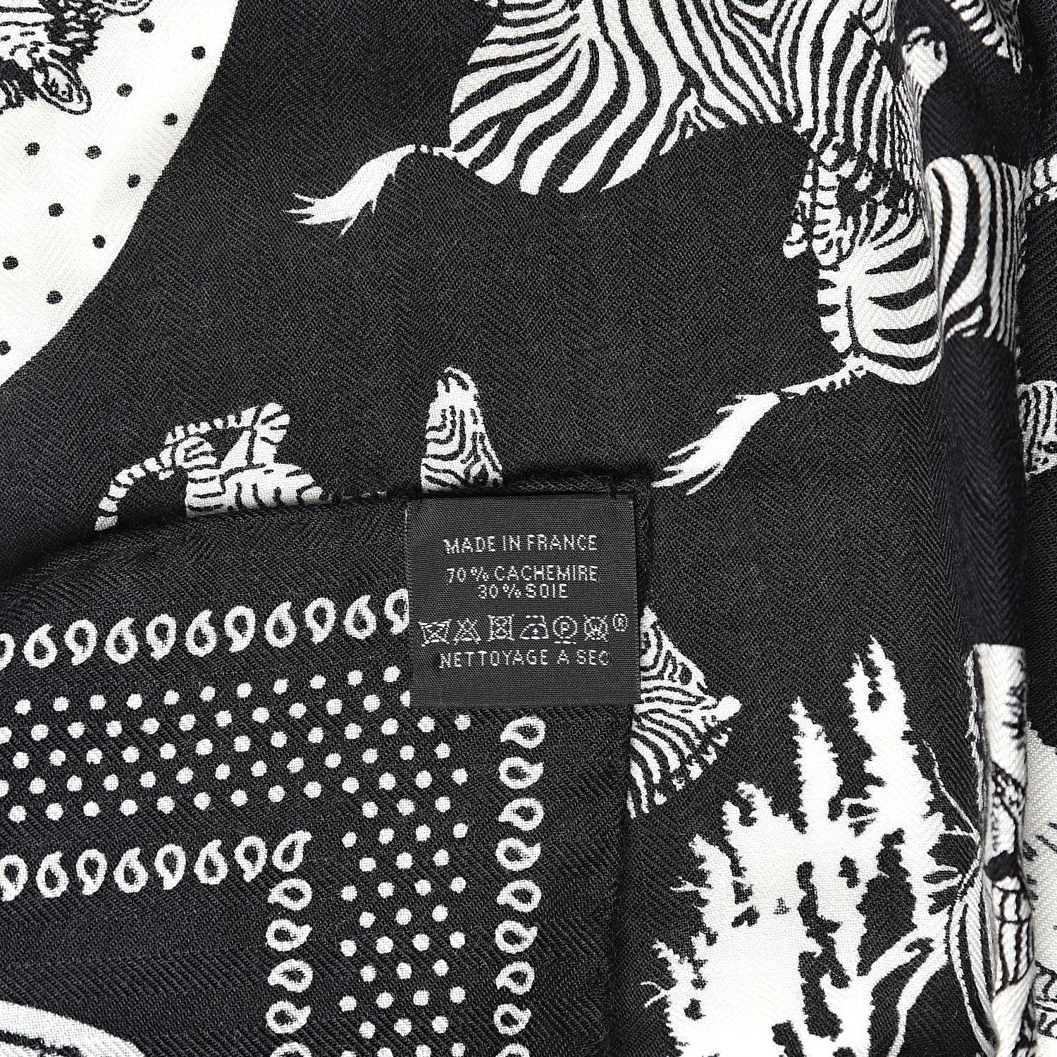 Hermes Cashmere Silk Les Zebras Bandana Scarf 55 Black Blanc 5 of 5