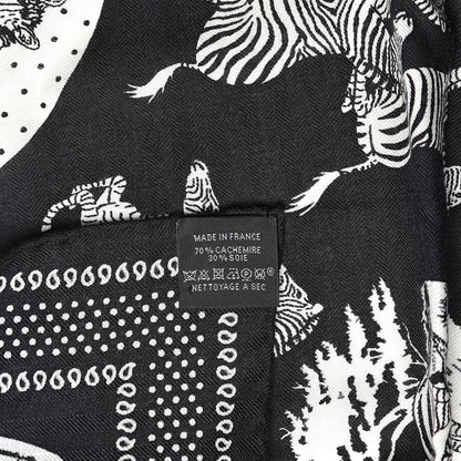 Hermes Cashmere Silk Les Zebras Bandana Scarf 55 Black Blanc 5 of 5